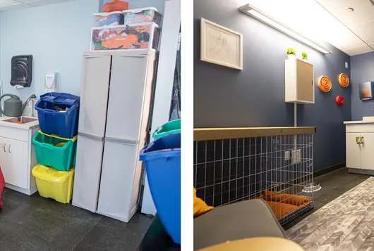 Image on left is a before photo of a real-life room. Image on right is after the real-life room was remodeled.